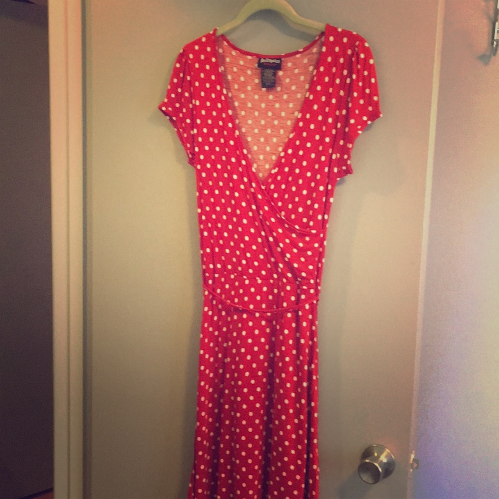 Red and white polka dot dress